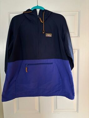 L.L.Bean Navy Hooded Pullover with Yellow Cord Accents